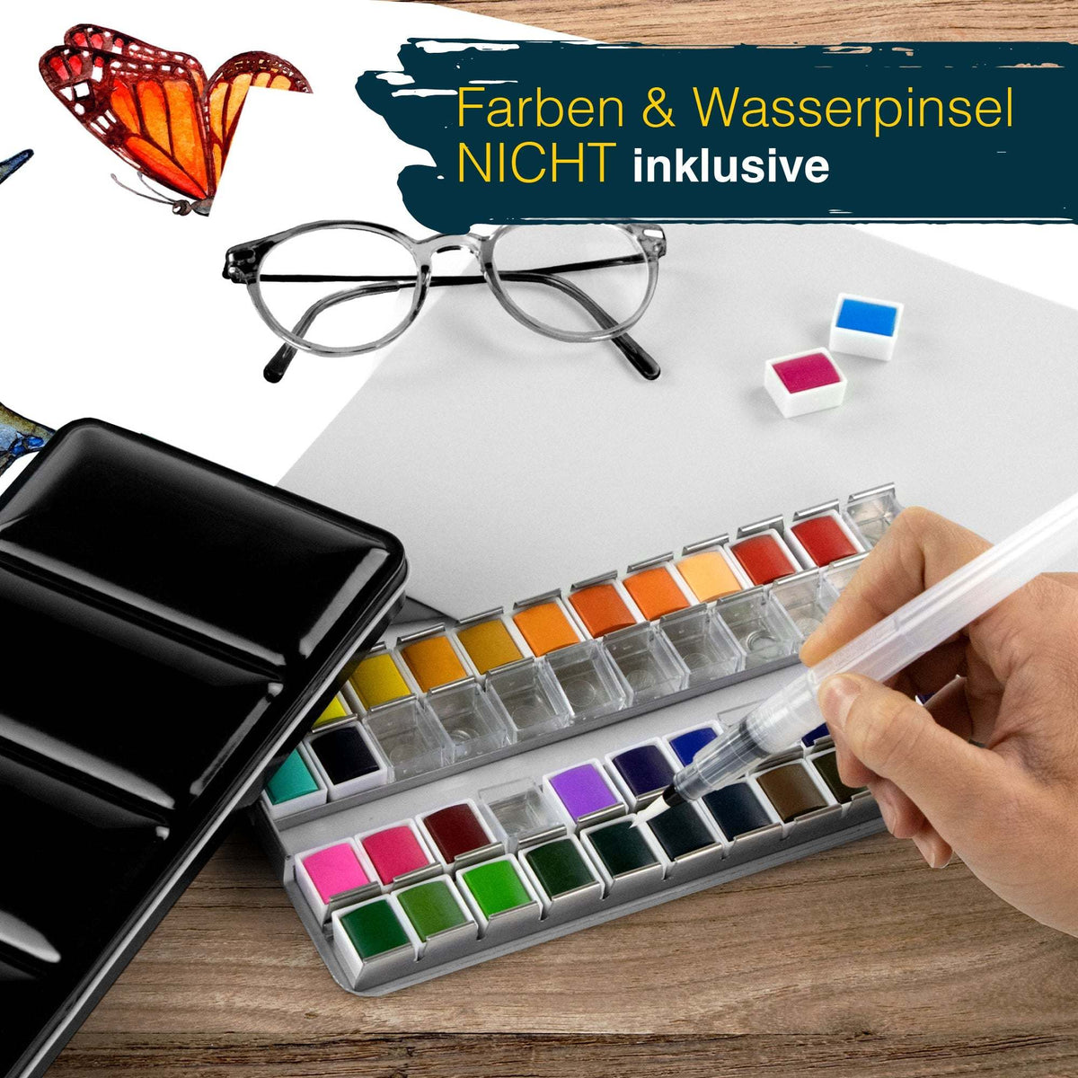 Artina Colaro Leerkasten Metall-Aquarellfarbkasten mit 24/48 halben Näpfen und Mischflächen