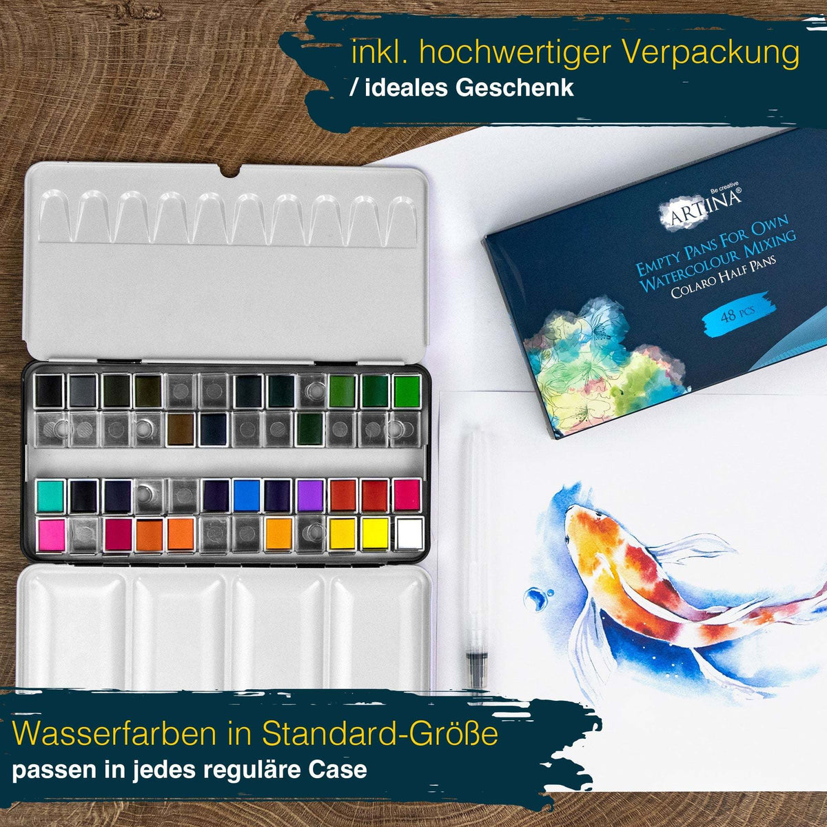 Artina Colaro Leerkasten leerer Metall Aquarellfarbkasten mit 24/48 Näpfen und Mischflächen
