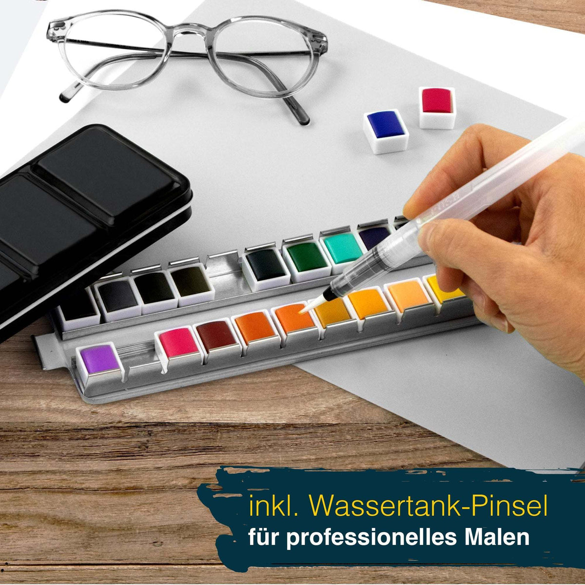 Artina Colaro Aquarellfarben Malkasten Set mit Metallbox und Wassertankpinsel