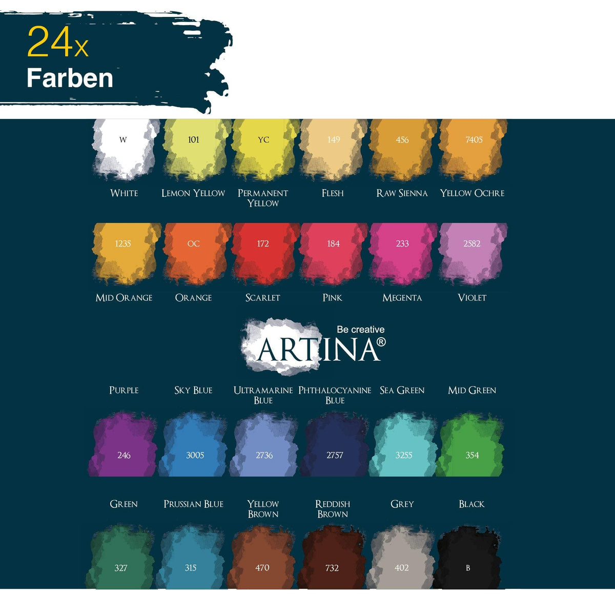 Artina Colaro Aquarellfarben Malkasten mit Wassertankpinsel und 12-36 Farben in Metallbox