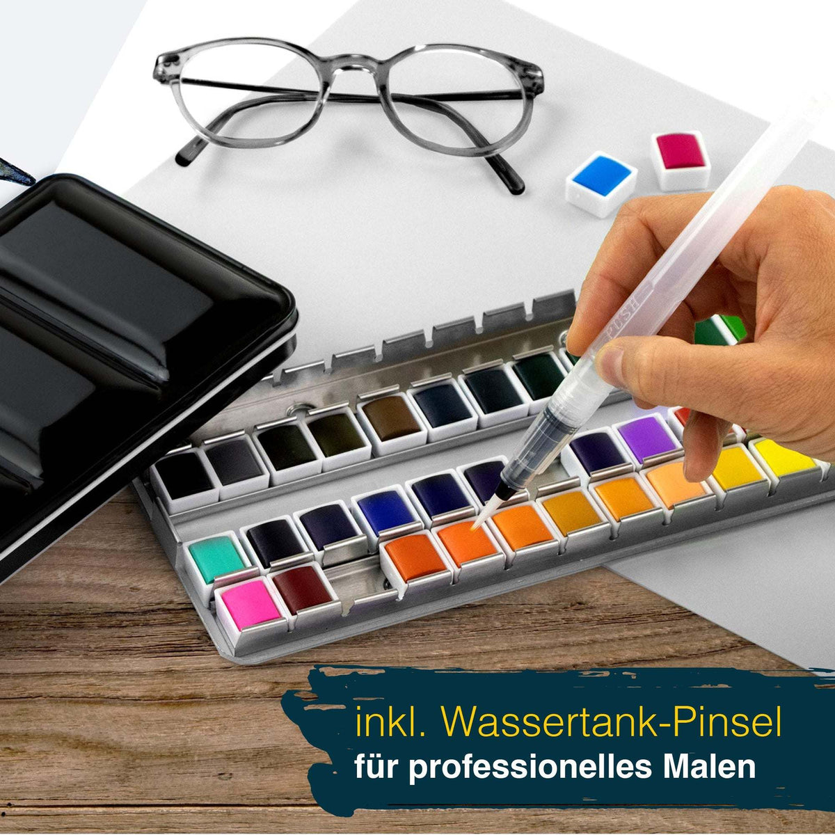 Artina Colaro Aquarellfarben Malkasten mit 12-36 Farben und Wassertankpinsel in Metallbox