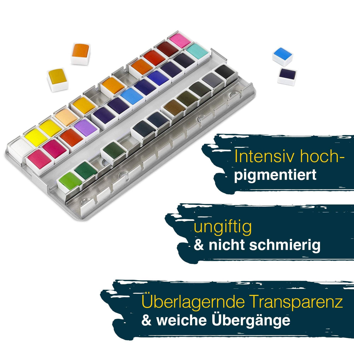 Artina Colaro Aquarellfarben Malkasten Set mit 12-36 ungiftigen Wasserfarben, Metallbox und Wassertankpinsel