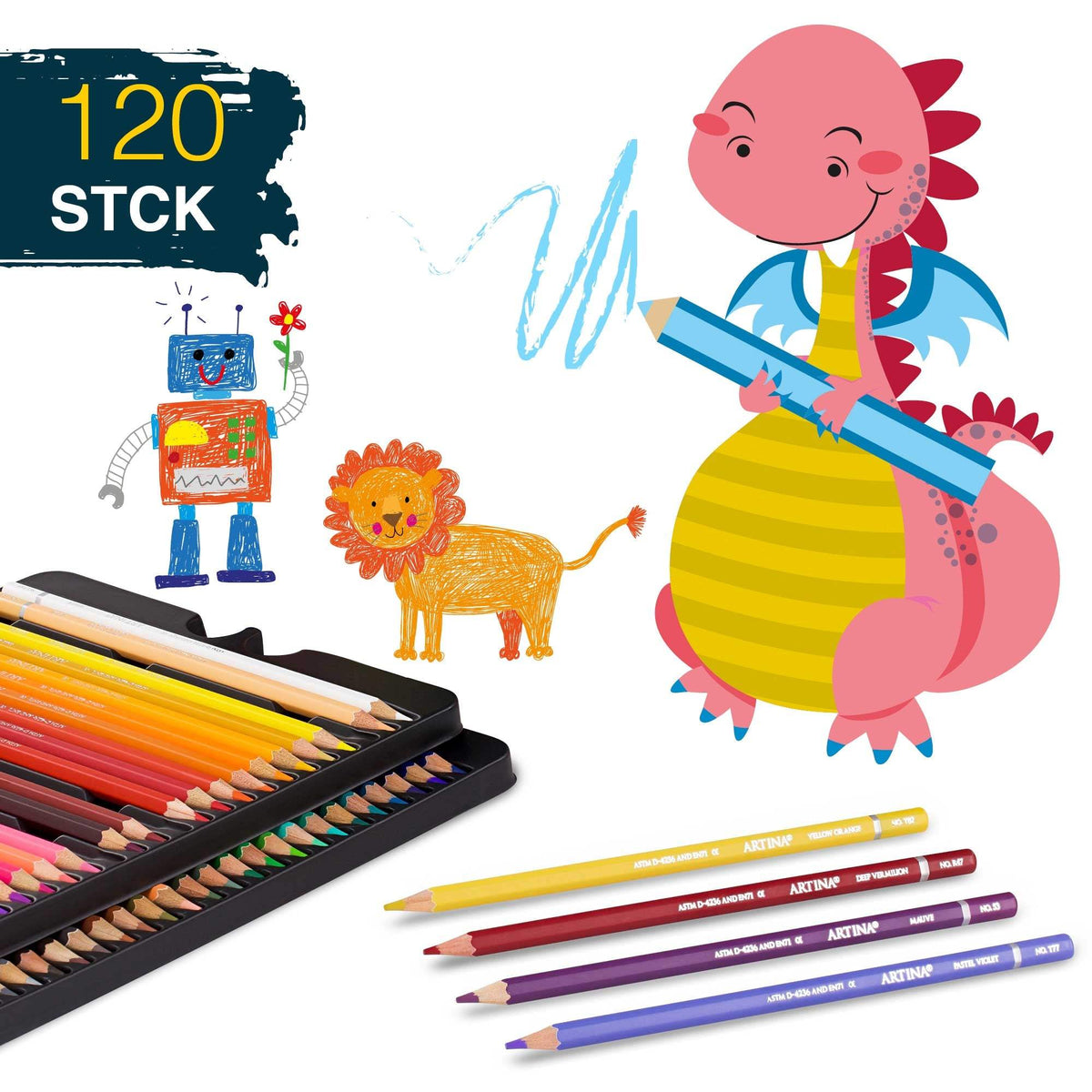 Artina Artilo Kinder Buntstifte Set mit FSC-Zertifikat in Metallbox, bruchsichere, hoch pigmentierte Farbstifte