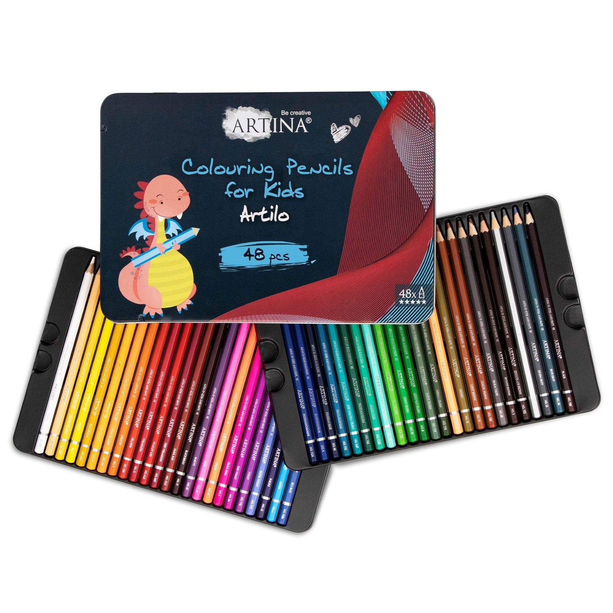 Artina Artilo Buntstifte Set für Kinder mit FSC-Zertifikat in Metallbox, bruchsichere 3,3mm Mine, lebendige Farben