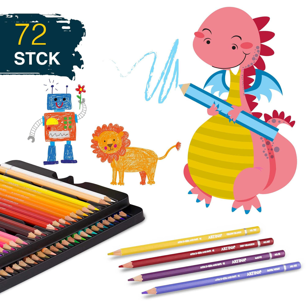 Artina Artilo Kinder Buntstifte Set mit FSC-Zertifikat in Metallbox, bruchsichere 3,3mm Mine, lebendige Farben