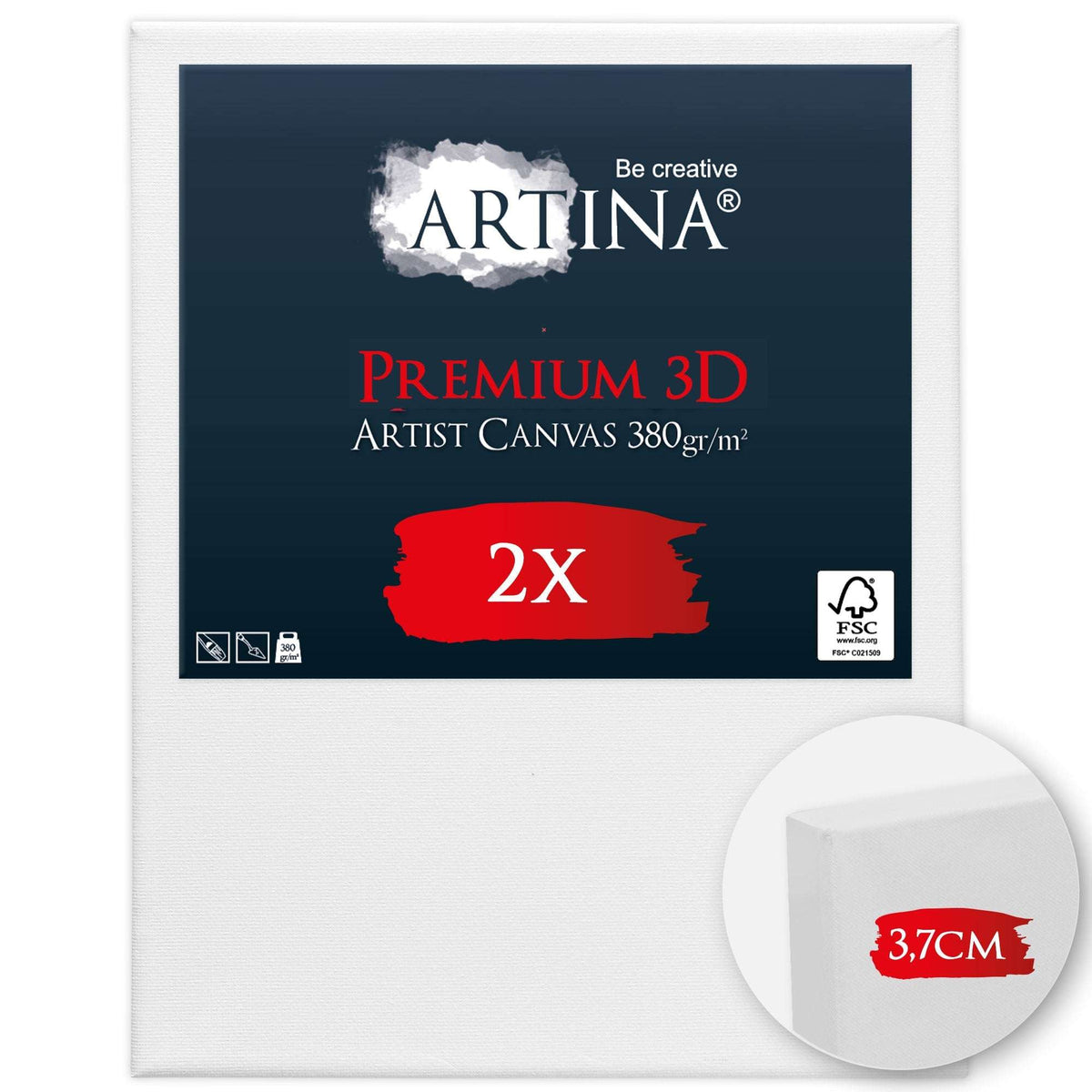 Artina 2er Set 3D Leinwand auf Keilrahmen Premium Baumwolle 380g/m² weiß grundiert