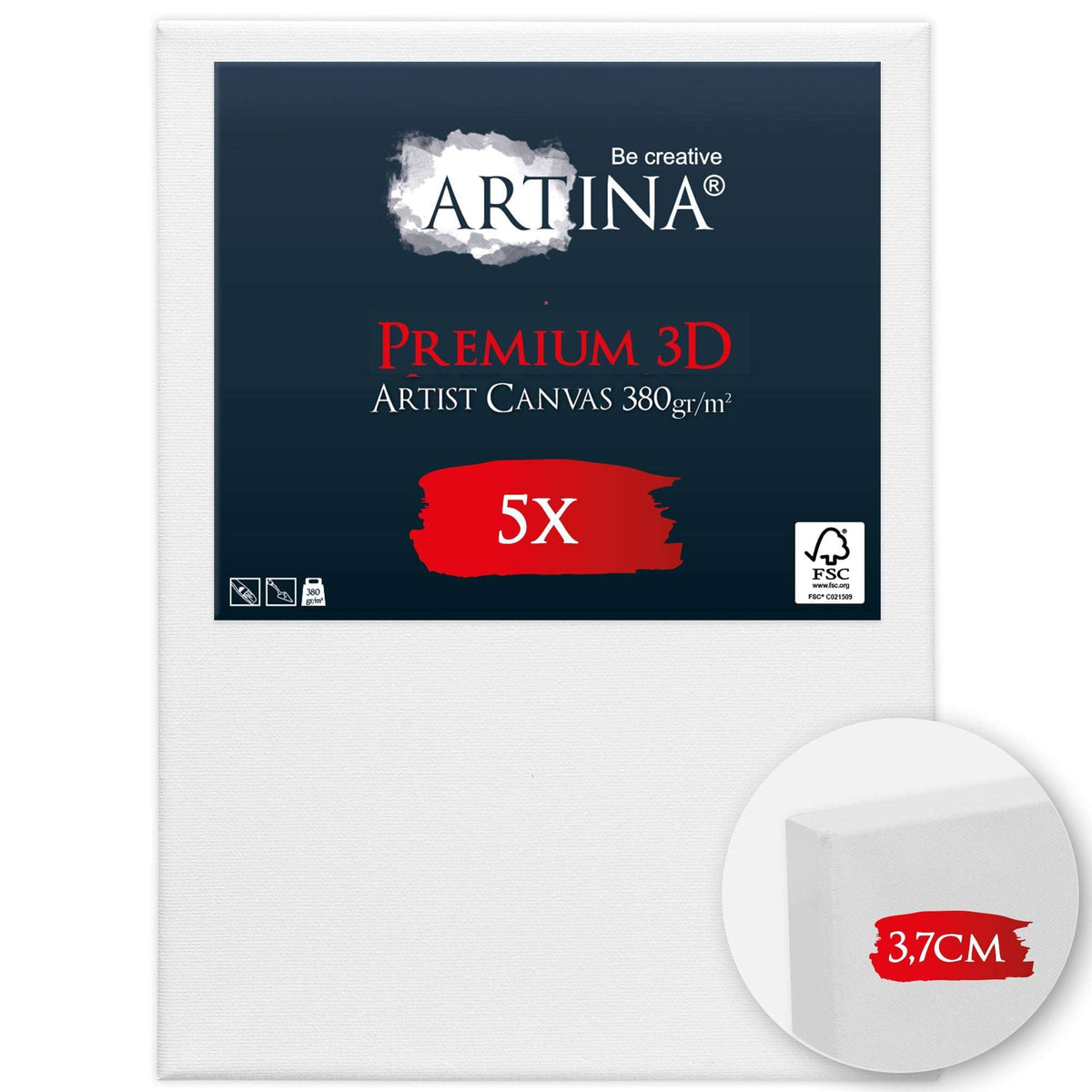 Artina 5-piece set of premium 3D Leinwand auf Keilrahmen with 380g/m² cotton canvas and sturdy 37mm wooden frames