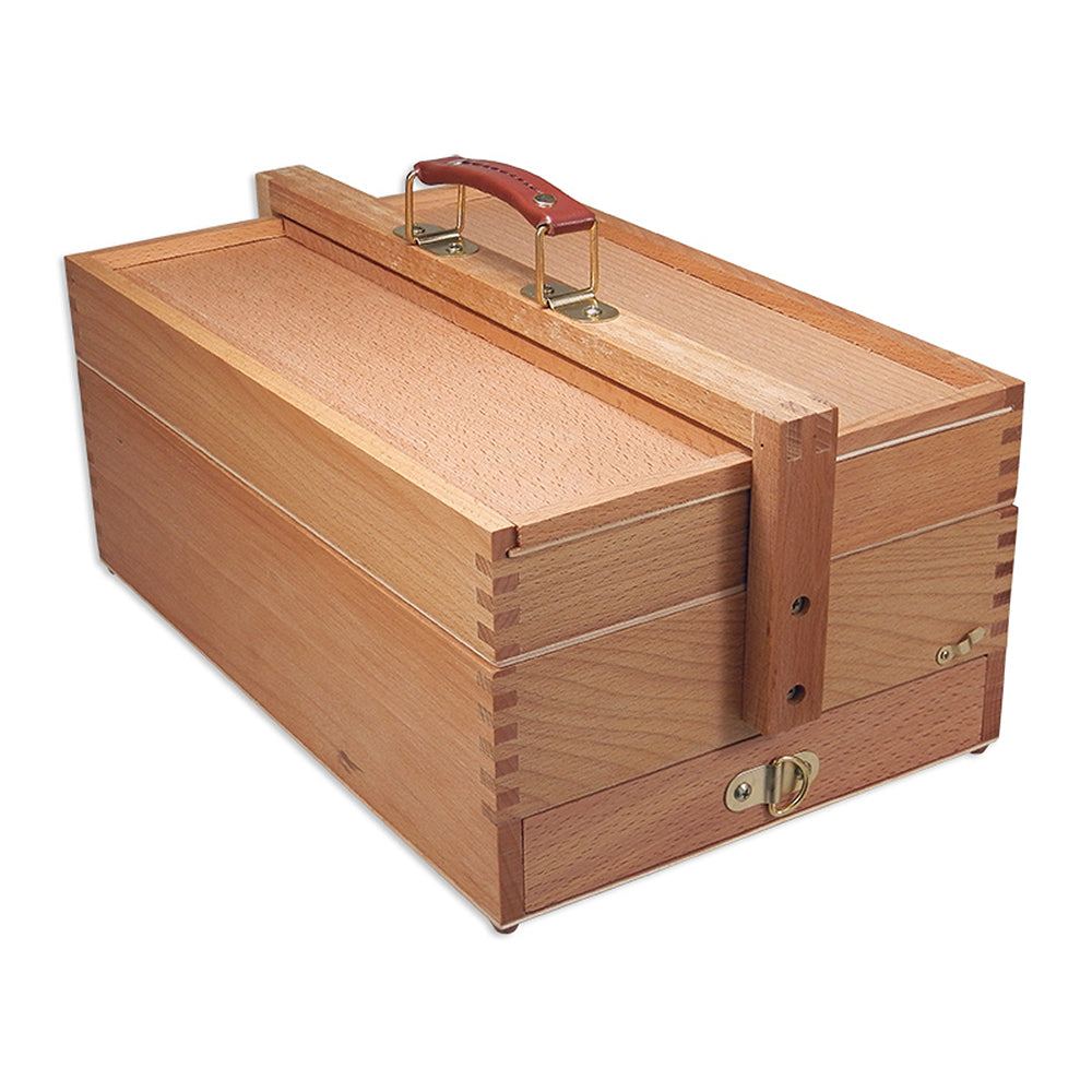 Artina Holz-Malkoffer Vannes aus Buchenholz mit Flügelfächern, Schublade und Ledergriff