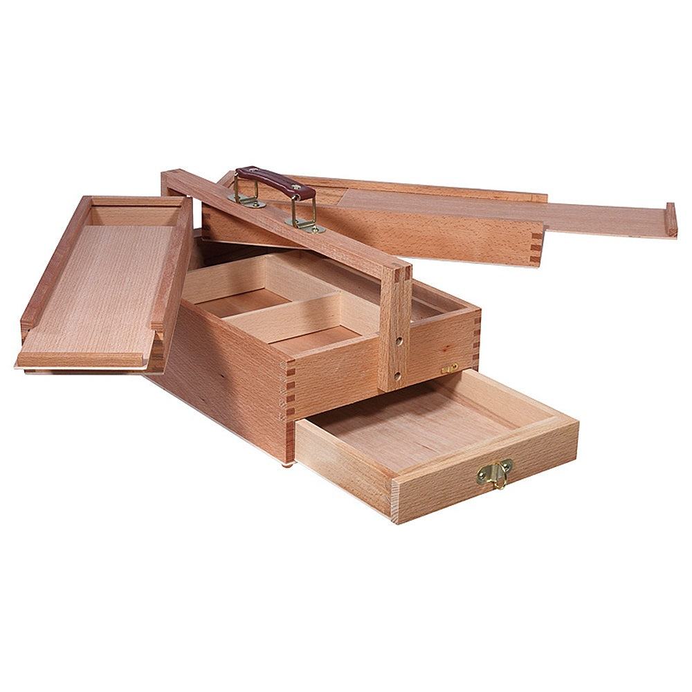 Artina Holz-Malkoffer Vannes aus Buchenholz mit Flügelfächern, Schublade und Ledergriff