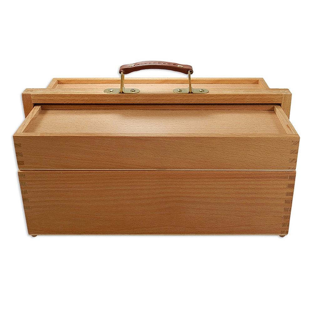 Artina Holz-Malkoffer Vannes aus Buchenholz mit Flügelfächern, Schublade und Ledergriff