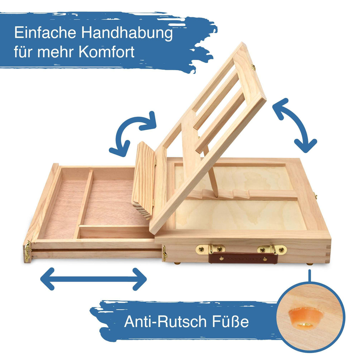 Artina Acryl-Malset Milano 19-teilig mit Kiefernholz Koffer-Staffelei, Acrylfarben, Pinseln und Malspachteln