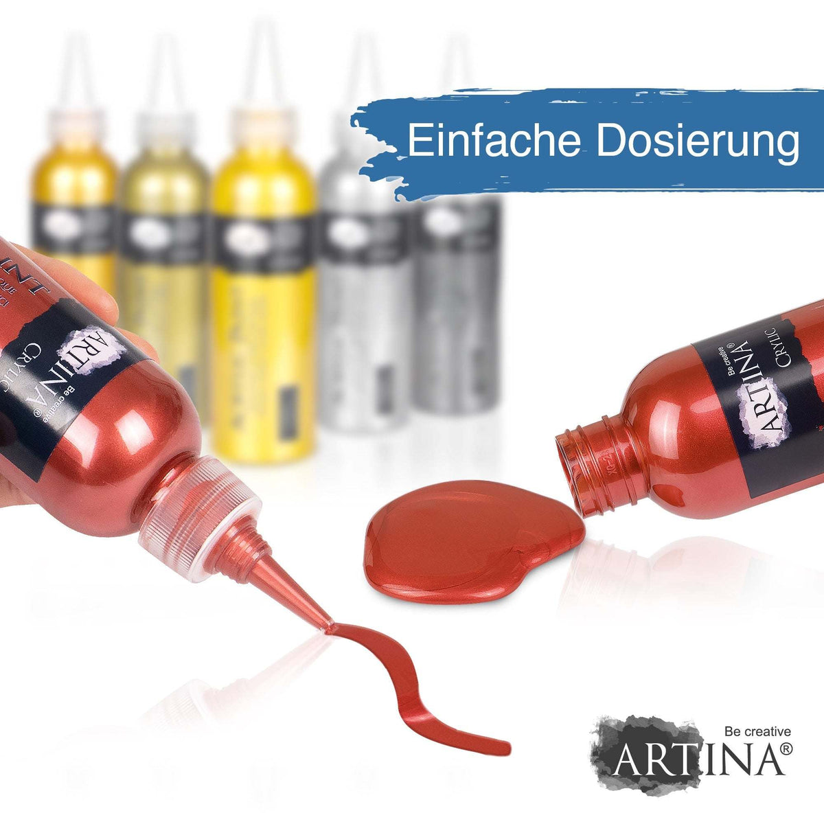 Artina Metallic Crylic Acrylfarben 6er Set mit 75ml und 150ml Metallic Acrylfarben in verschiedenen Farbtönen
