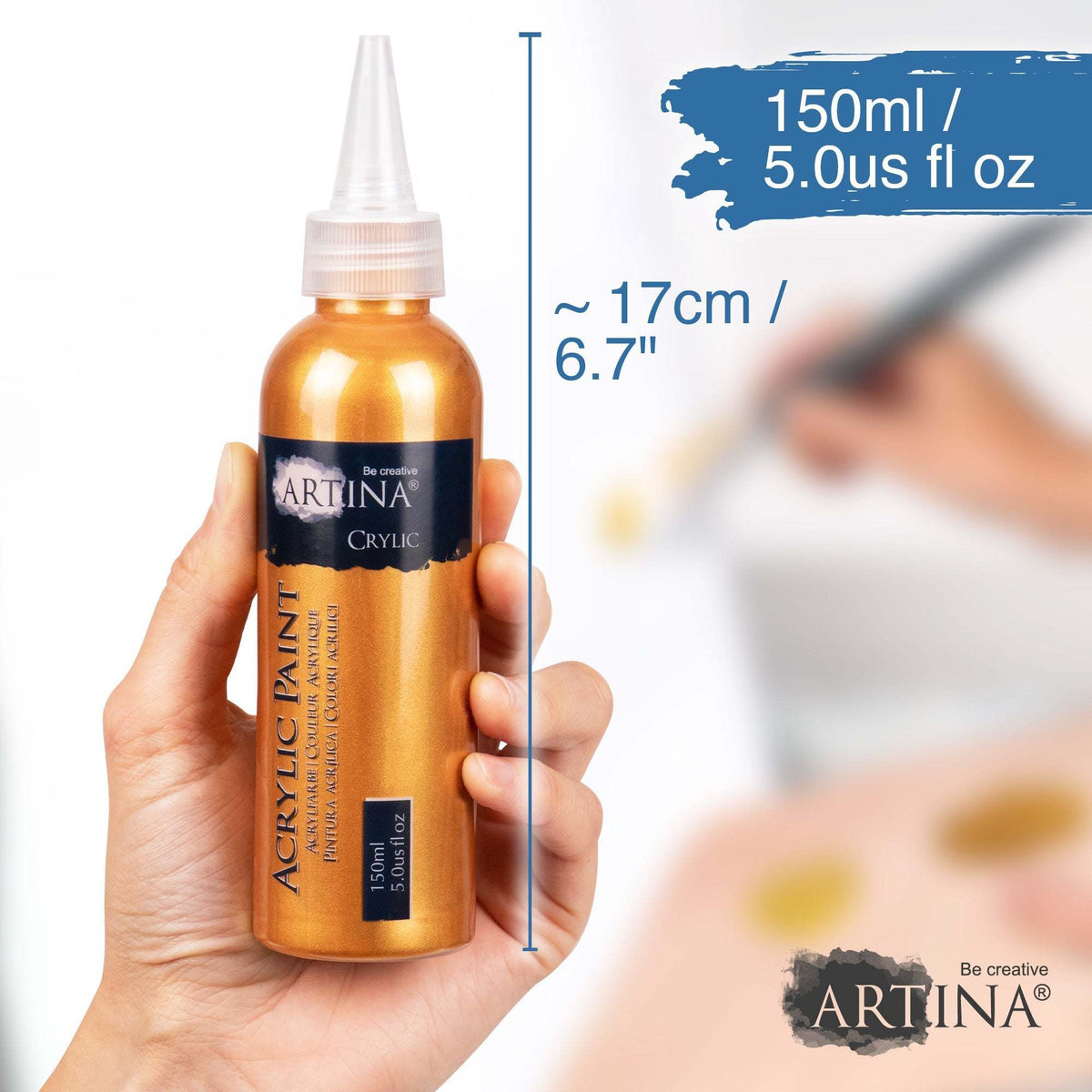 6er Set Artina Metallic Crylic Acrylfarben mit schimmerndem Metallic Effekt in 6x75ml oder 6x150ml, schnell trocknend und wasserfest