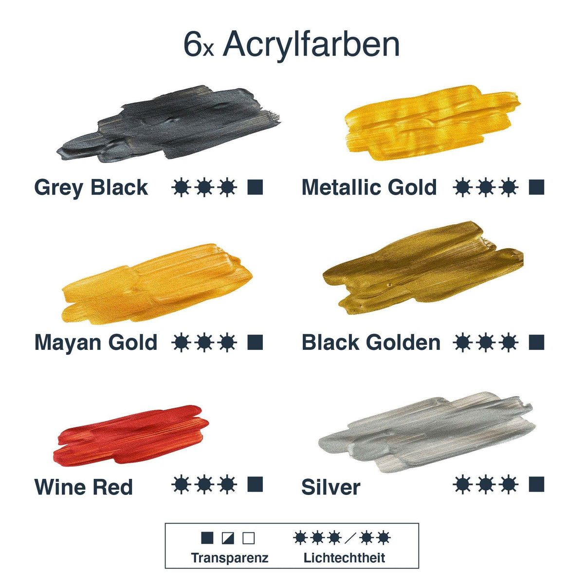 Artina Metallic Crylic Acrylfarben 6er Set mit schimmernden Metallikfarben in 75ml und 150ml Tuben