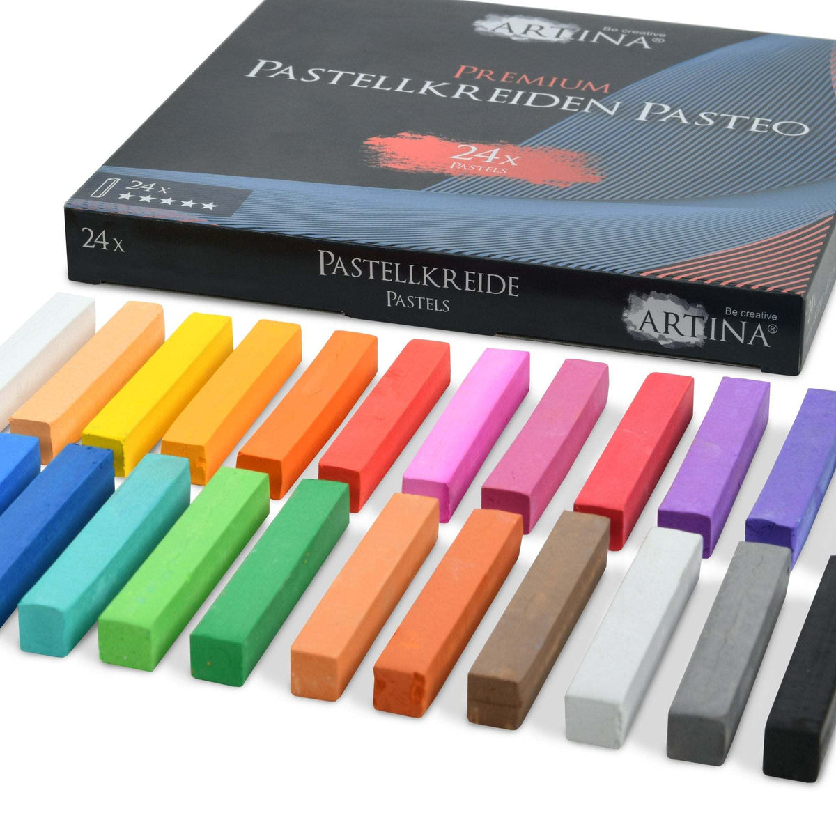 Artina Premium Weichpastellkreide Pasteo set with vibrant soft pastel sticks in multiple colors