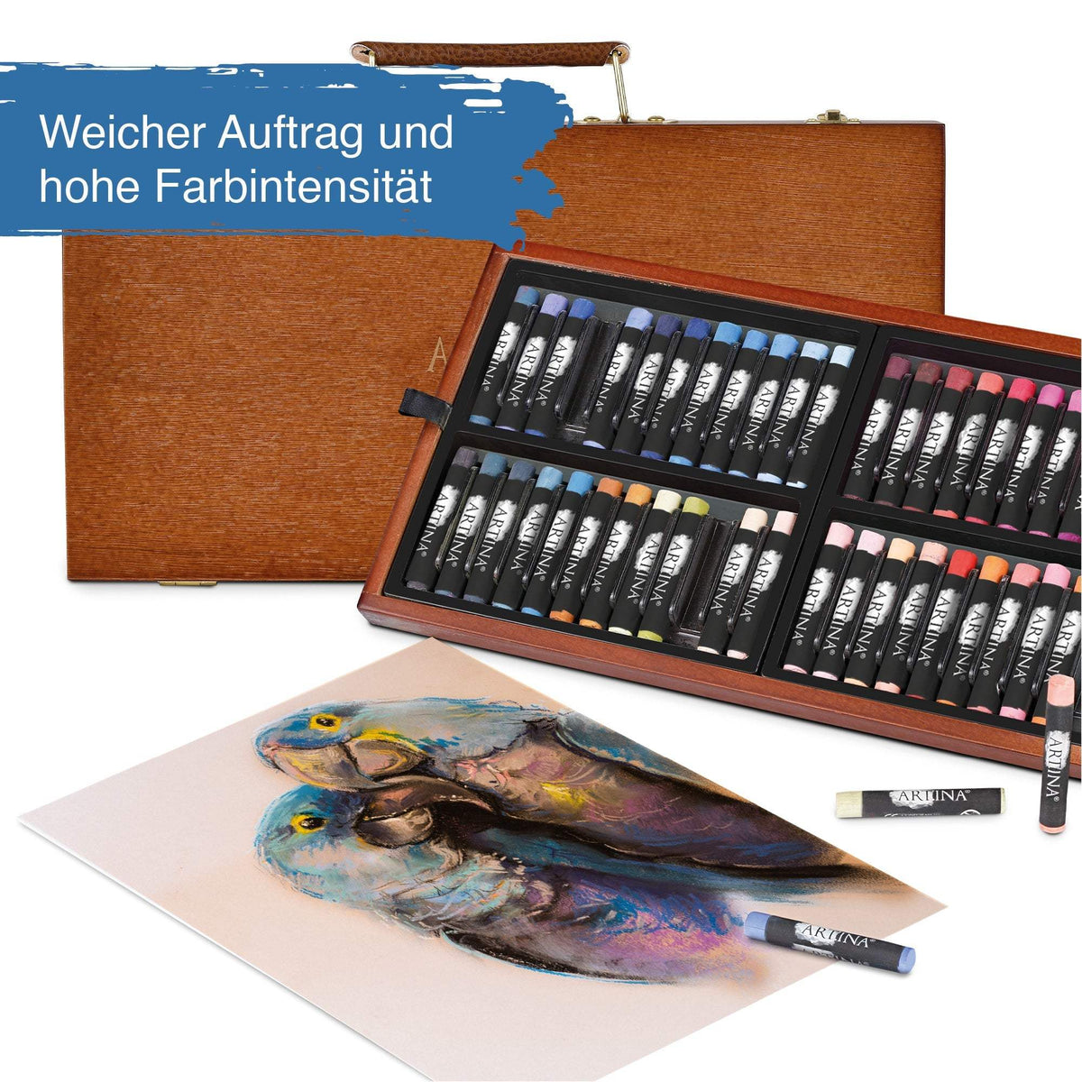 Artina Pastilo 96 feine Pastellkreiden im FSC-zertifizierten Holzkoffer mit brillanten Farben