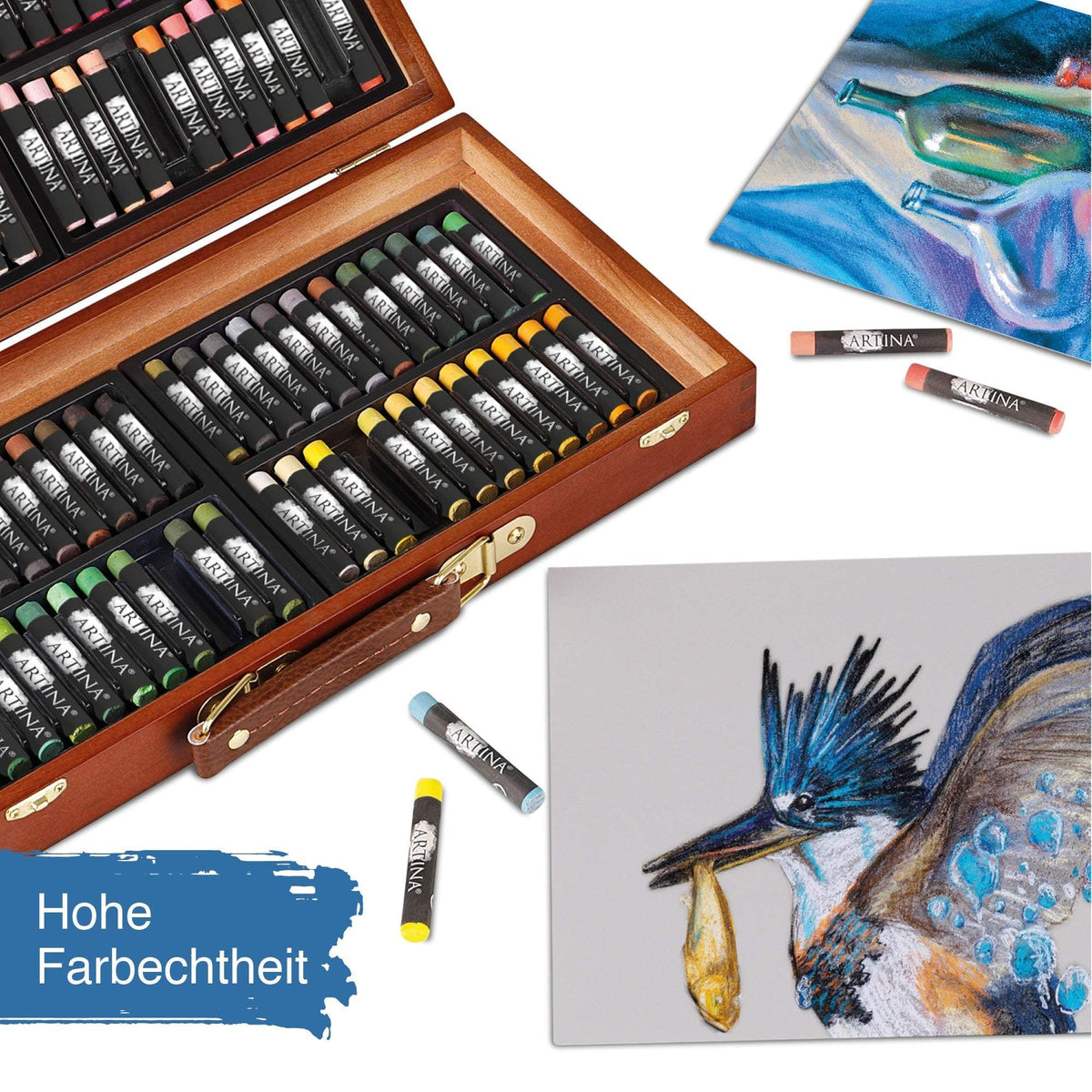 Artina Pastilo 96 feine Pastellkreiden im FSC® zertifizierten Holzkoffer mit brillanten Farben