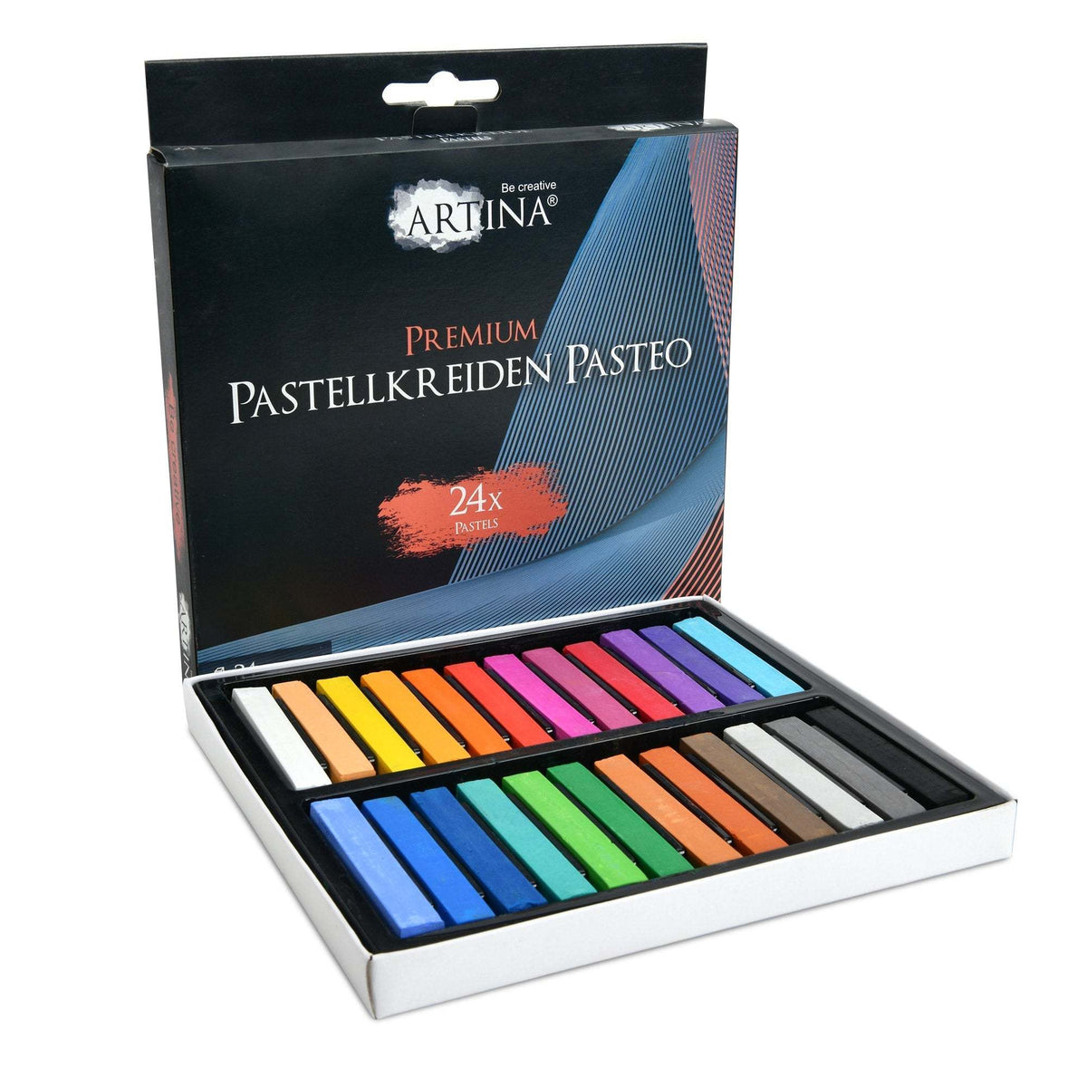 Artina Premium Weichpastellkreide Pasteo set with vibrant soft pastel sticks in 24, 48, or 72 colors