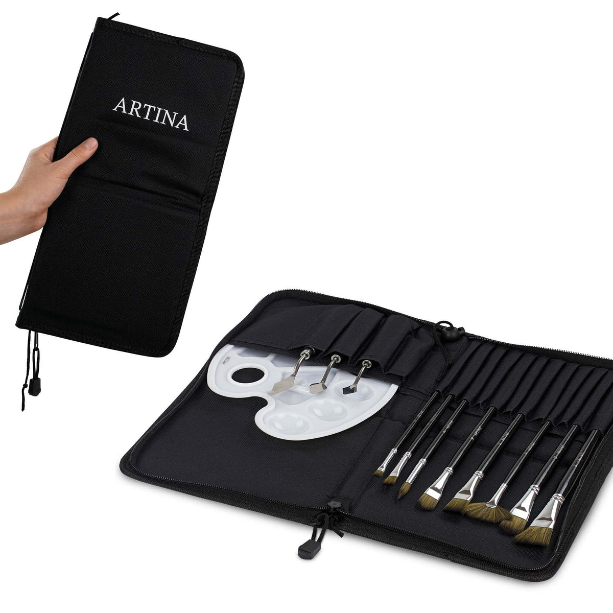 Artina Malset Elba mit 8 Pinseln, Pinselhalter, Pinselwascher und Malspachteln