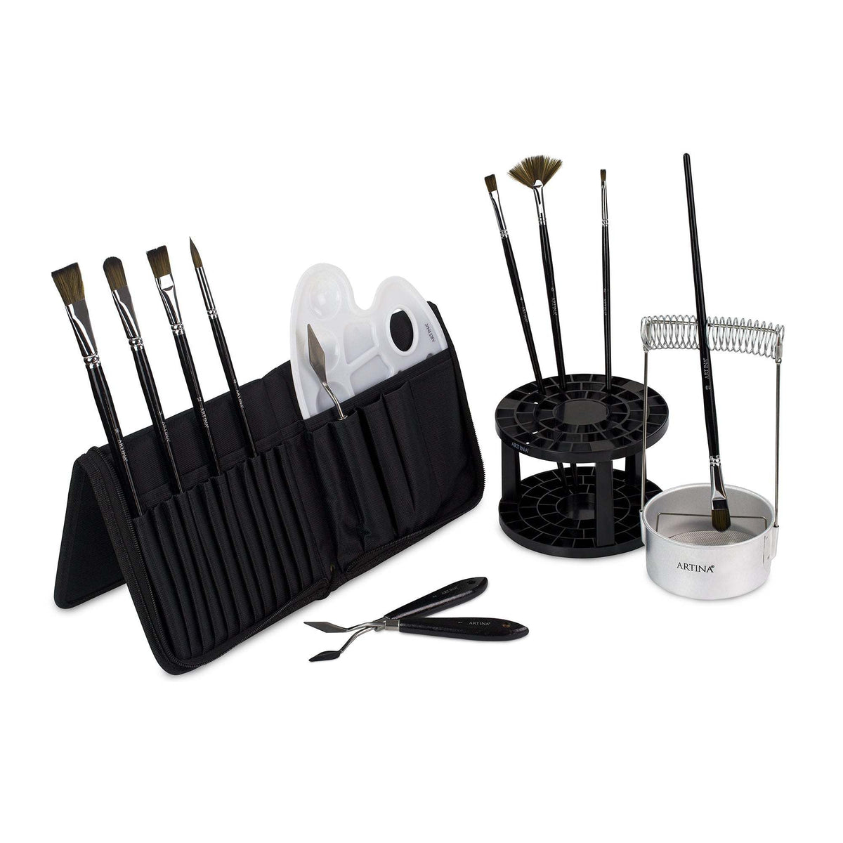 Artina Malset Elba mit 8 Pinseln, Pinselhalter, Pinselwascher und Malutensilien Set