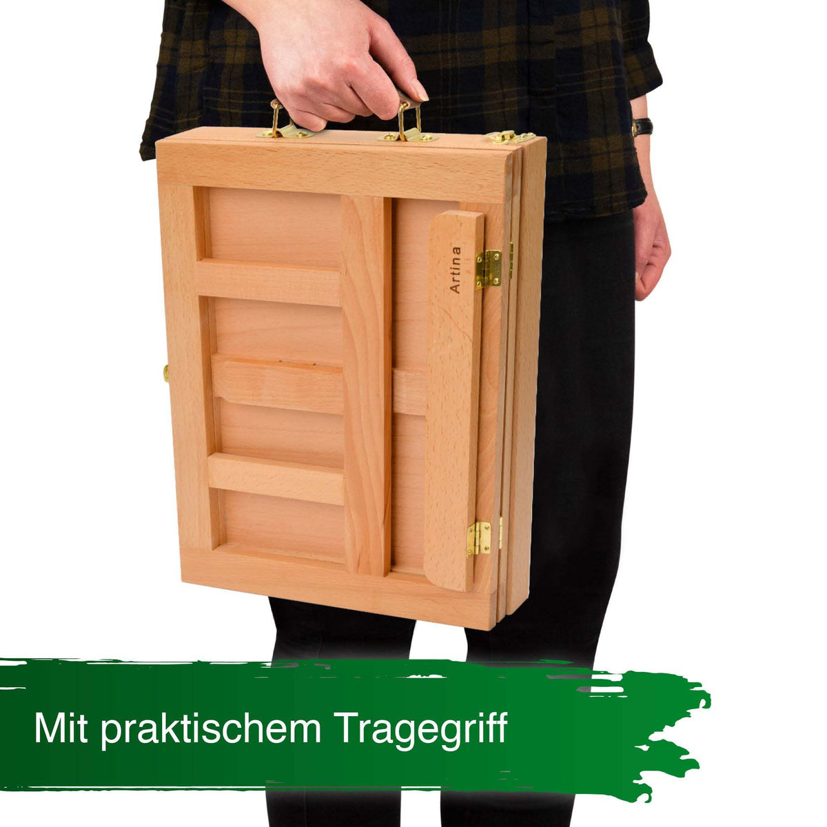 Artina Acrylfarben Malset 25-teiliges Künstler-Set mit Buchenholz Kofferstaffelei und umfangreichem Zubehör