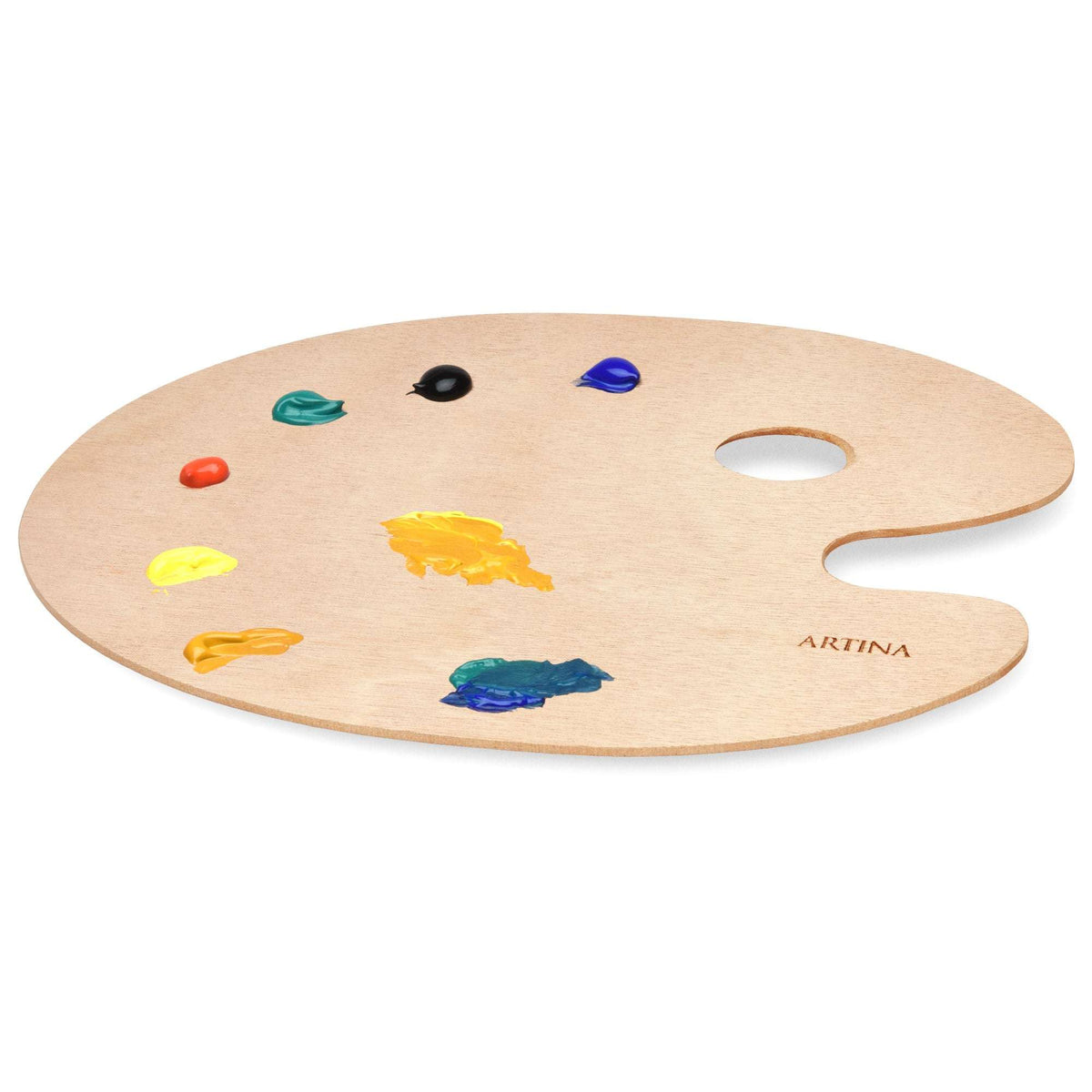 Artina Farbmischpalette oval aus massivem Vollholz mit Daumeneingriff zum Mischen von Farben